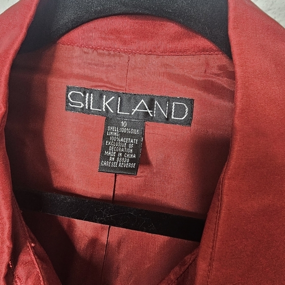 Silkland‎ Maroon Red Silk Blazer Womens 10 Embroidered Tropical Monkey - Picture 4 of 9
